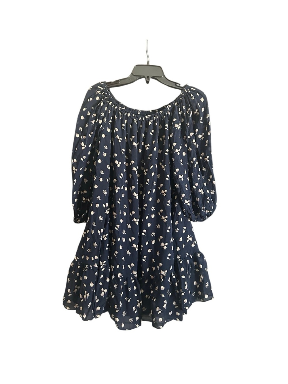 Moda International Navy Floral Off-Shoulder Dress. Size XS